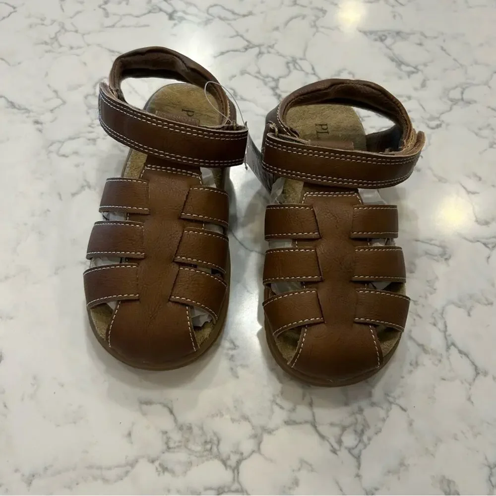 NWT Children’s Place Brown‎ Strappy Faux Leather Kids Sandals Size 12 Youth